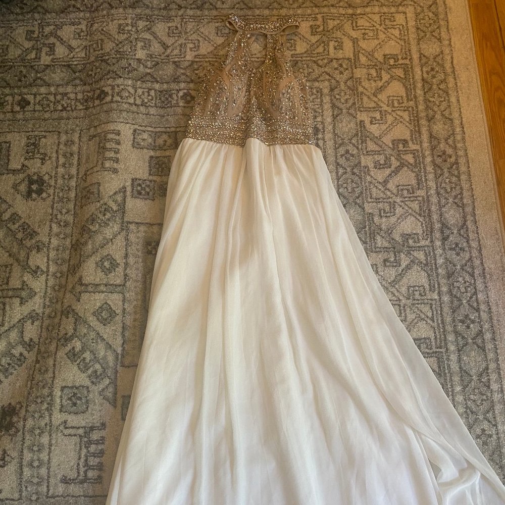 White and Gold Sparkle Prom Dress